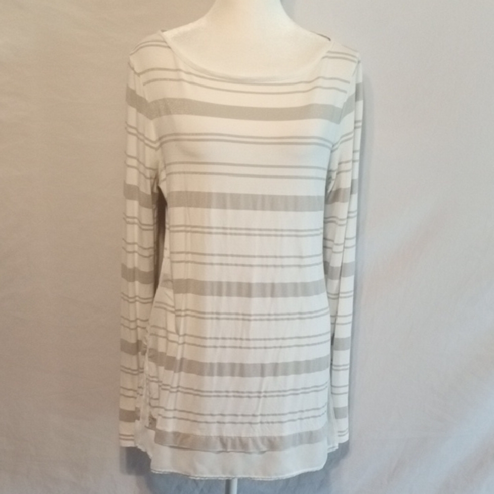 White House/Black Market Striped Long Sleeve Top in White  W/Gray Shimmer.